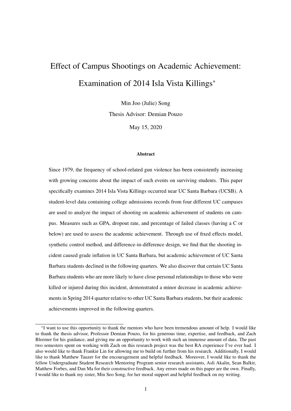 Effect of Campus Shootings on Academic Achievement