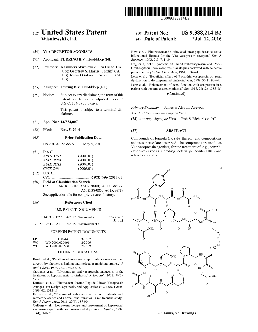 (12) United States Patent (10) Patent No.: US 9,388,214 B2 Wisniewski Et Al