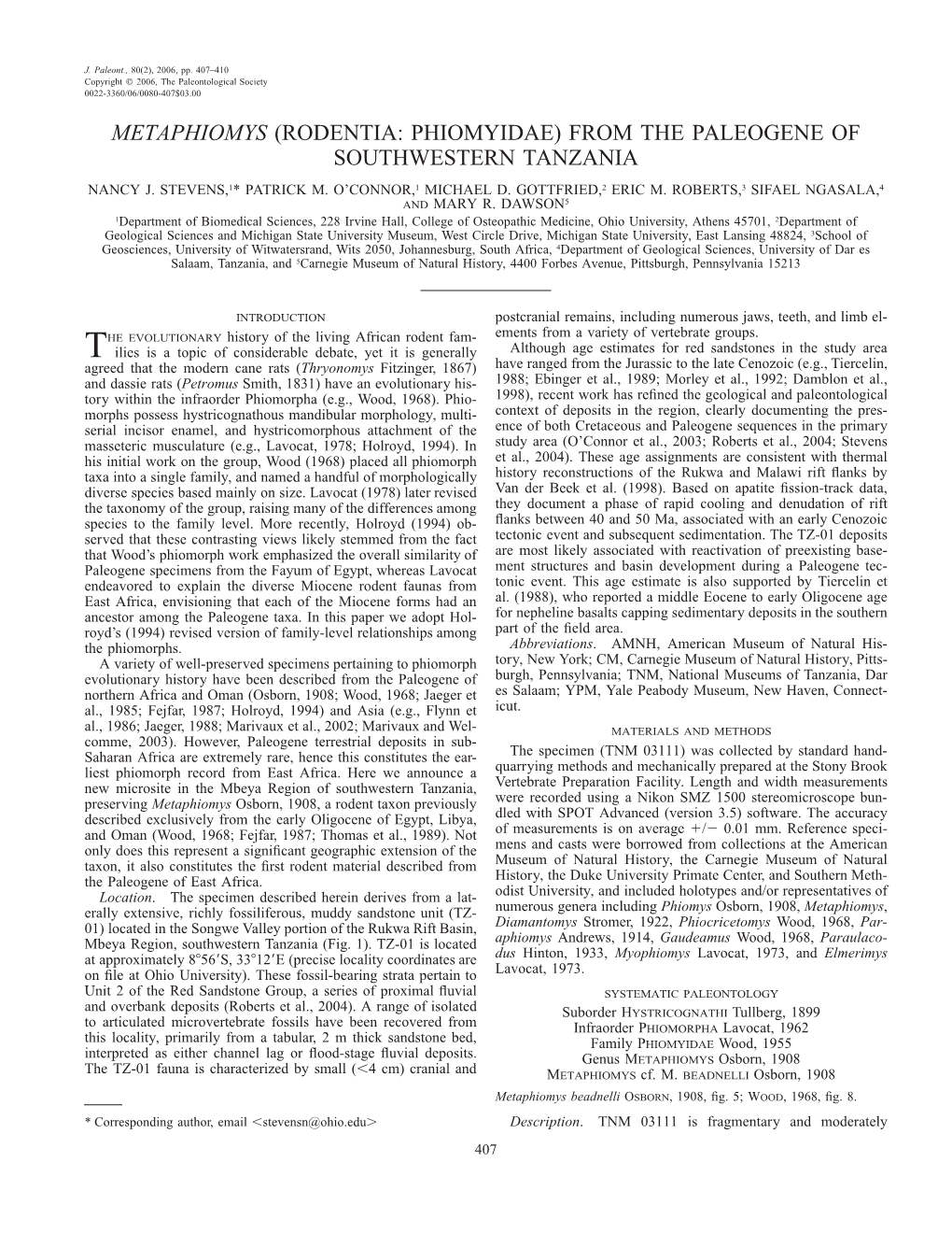 From the Paleogene of Southwestern Tanzania