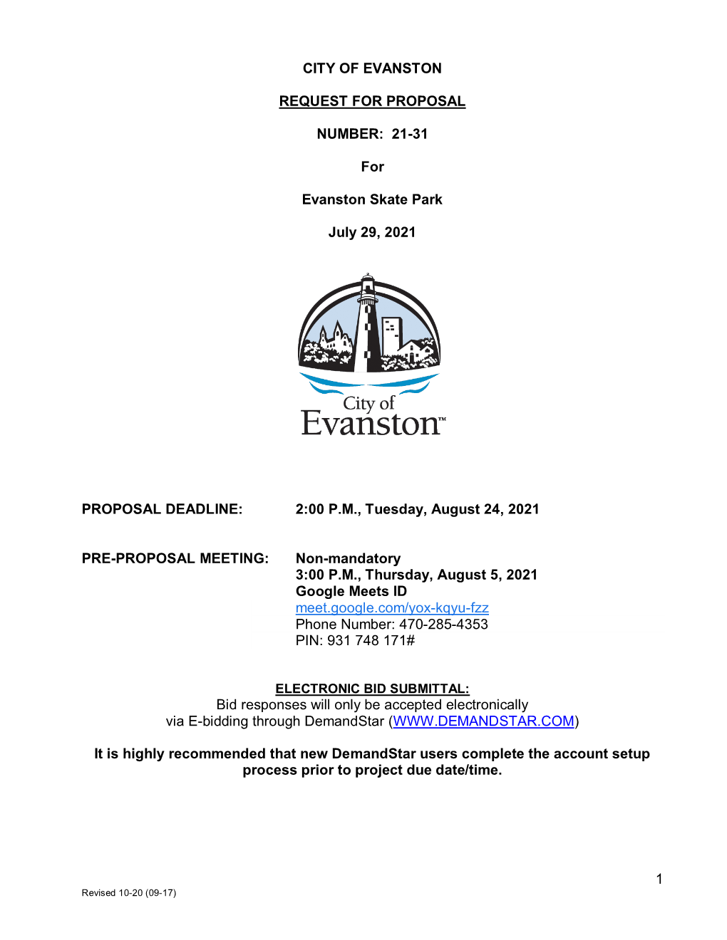 1 City of Evanston Request for Proposal Number: 21-31