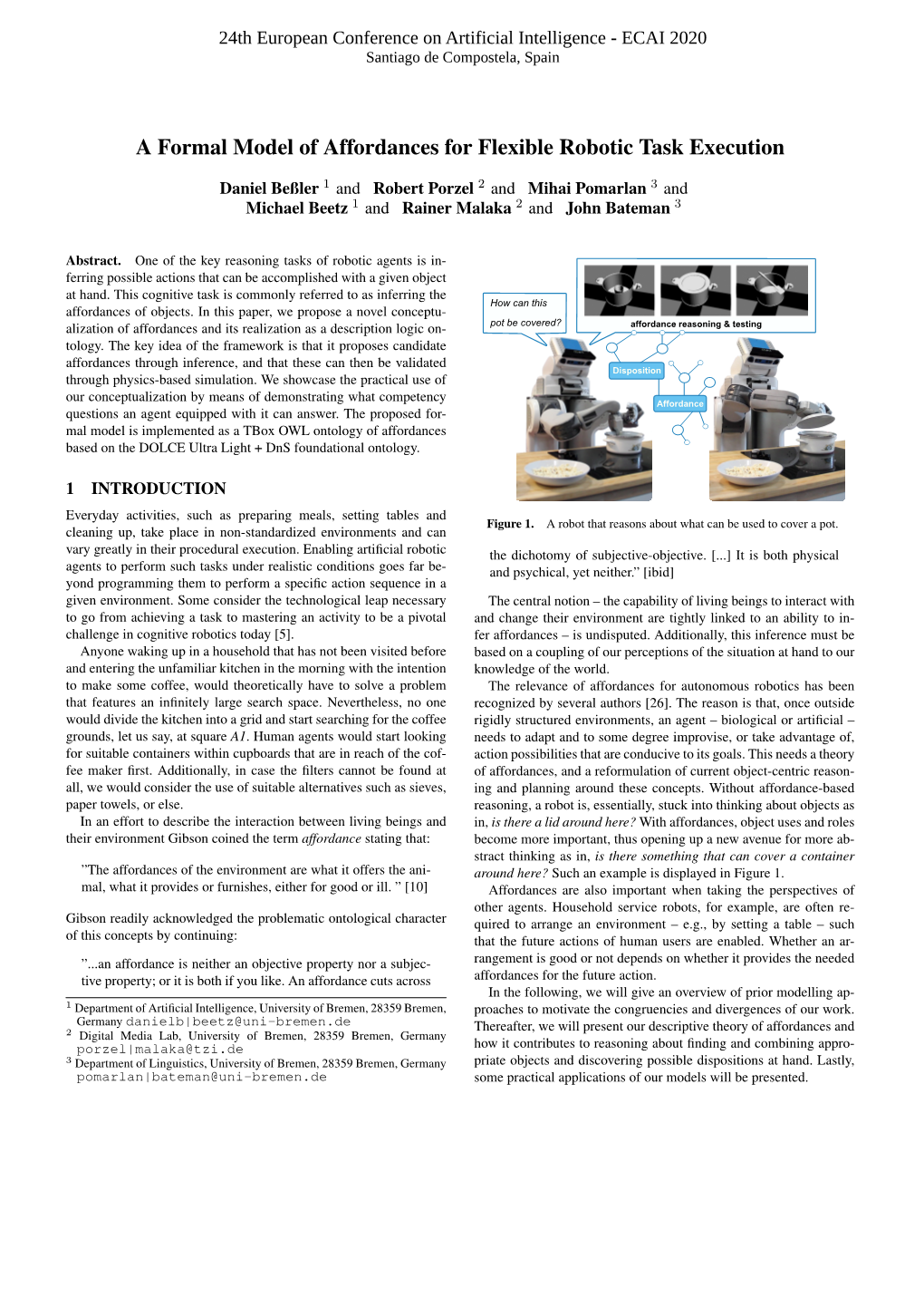 A Formal Model of Affordances for Flexible Robotic Task Execution