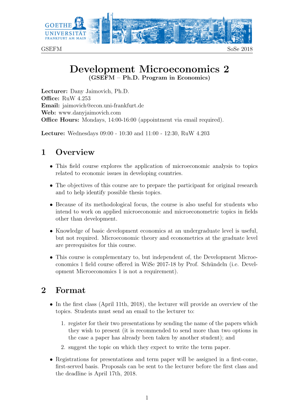 Development Microeconomics 2 (GSEFM – Ph.D