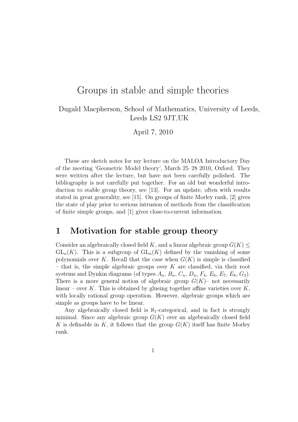 Groups in Stable and Simple Theories