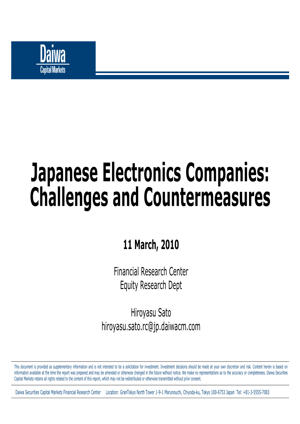 Japanese Electronics Companies: Challenges and Countermeasures