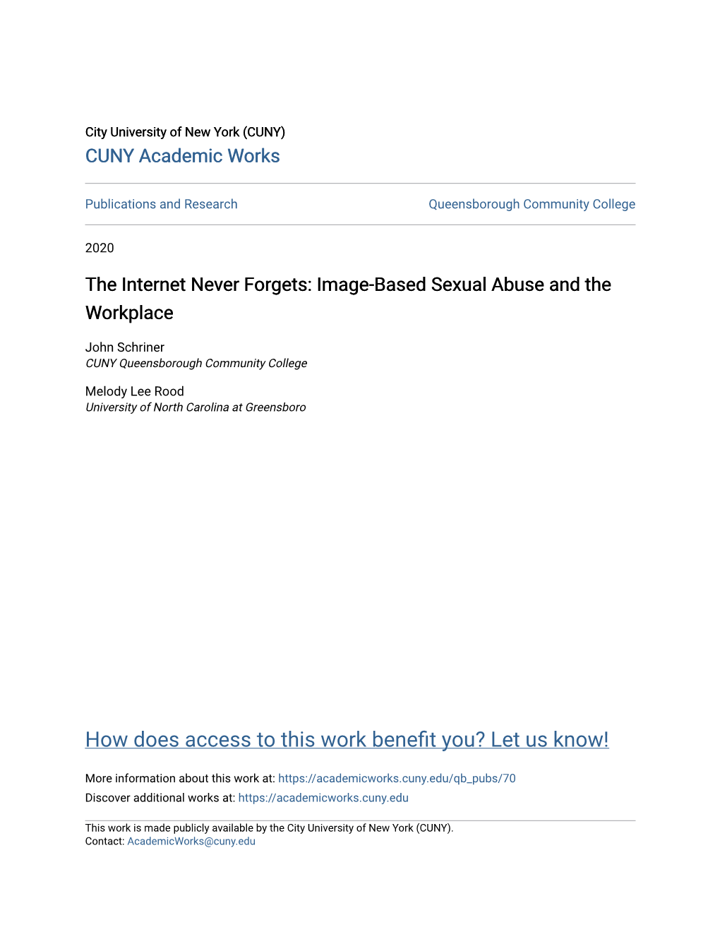 The Internet Never Forgets: Image-Based Sexual Abuse and the Workplace