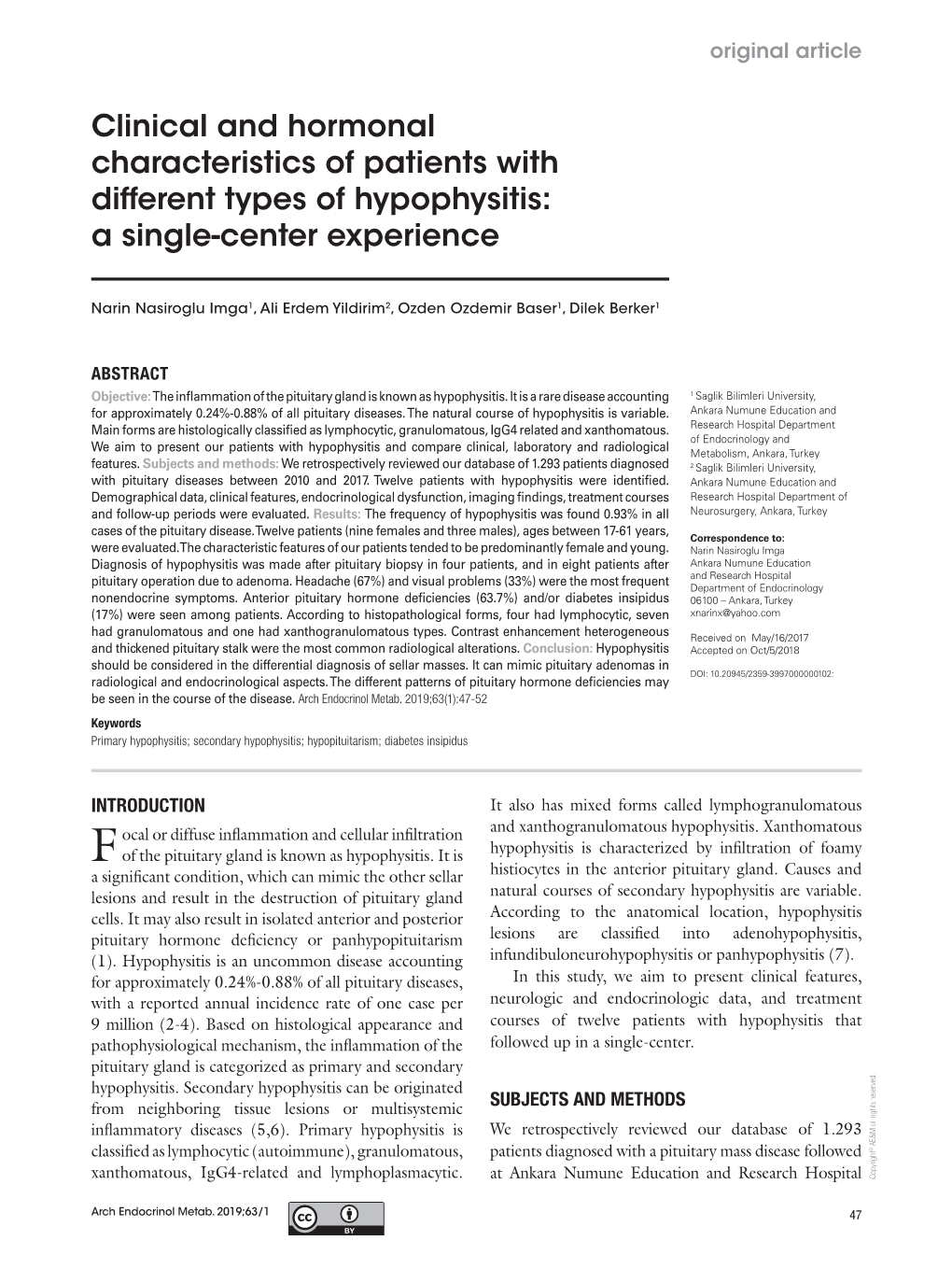 Clinical and Hormonal Characteristics of Patients with Different Types Of