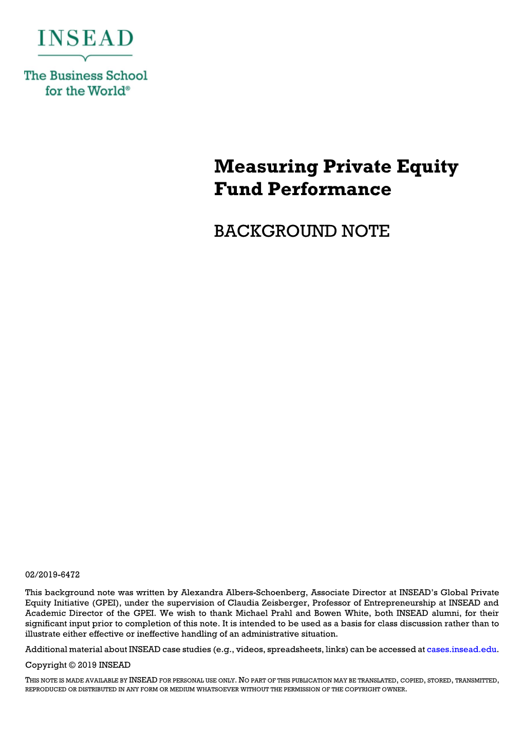 Measuring Private Equity Fund Performance