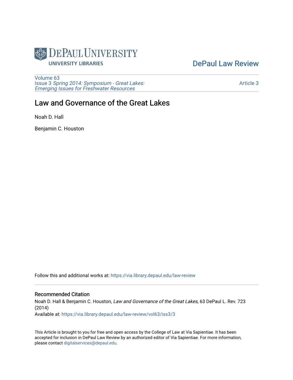 Law and Governance of the Great Lakes