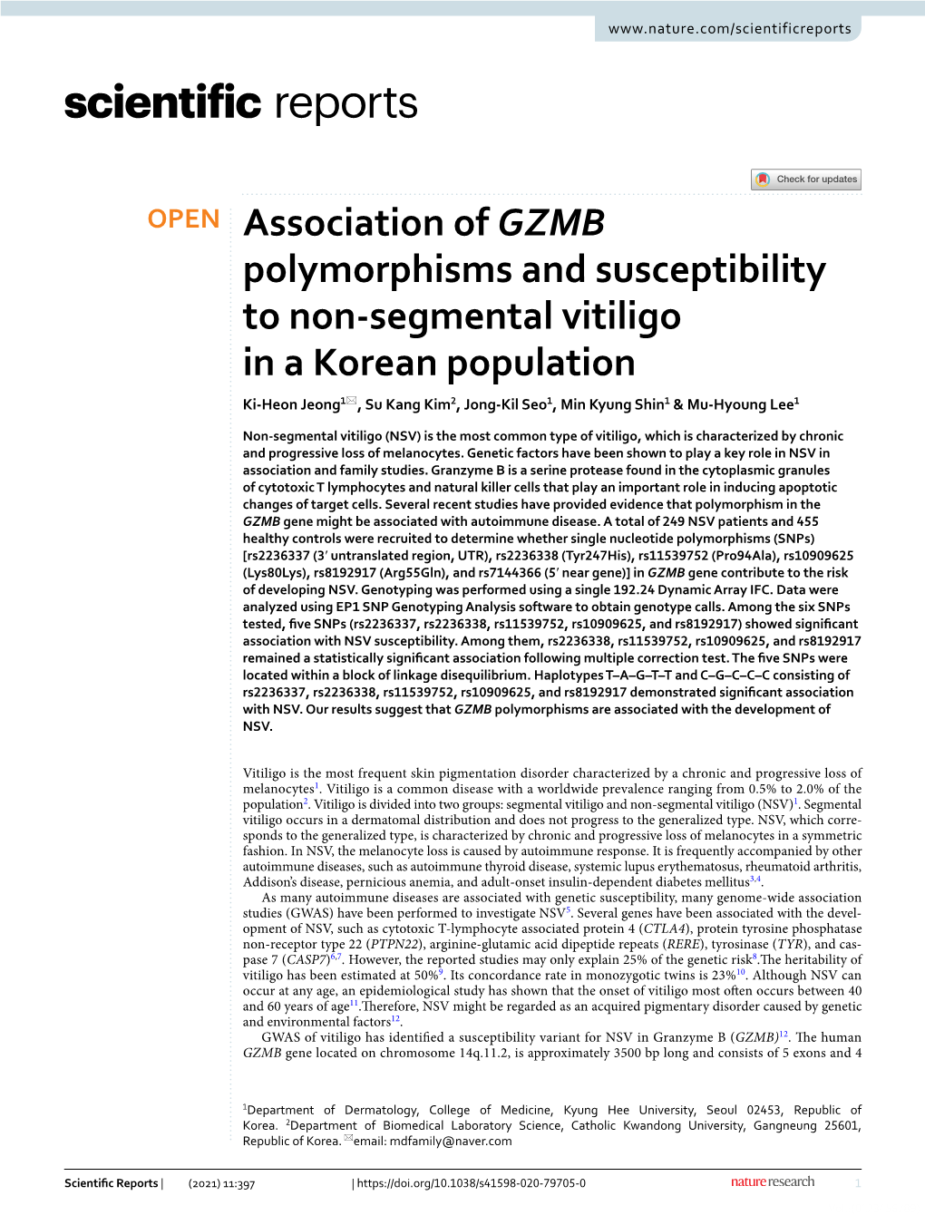 Association of GZMB Polymorphisms and Susceptibility to Non-Segmental