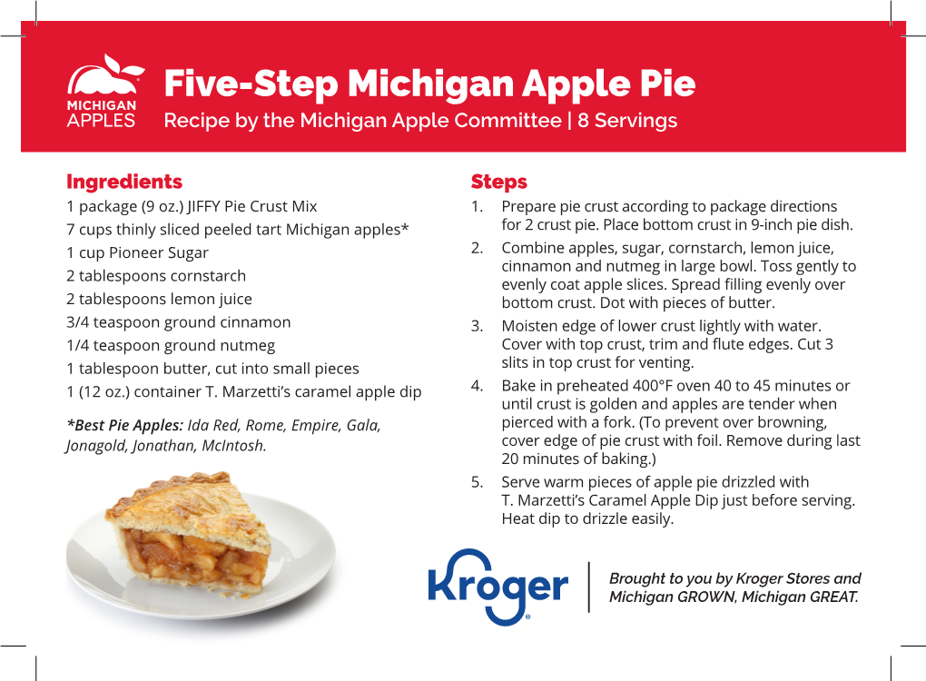 Five-Step Michigan Apple Pie Recipe by the Michigan Apple Committee | 8 Servings