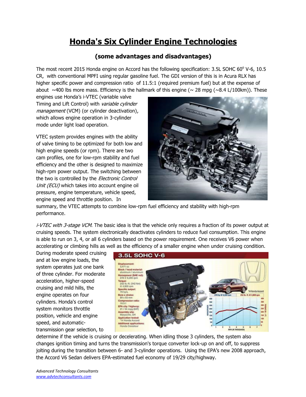 Honda's Six Cylinder Engine Technologies