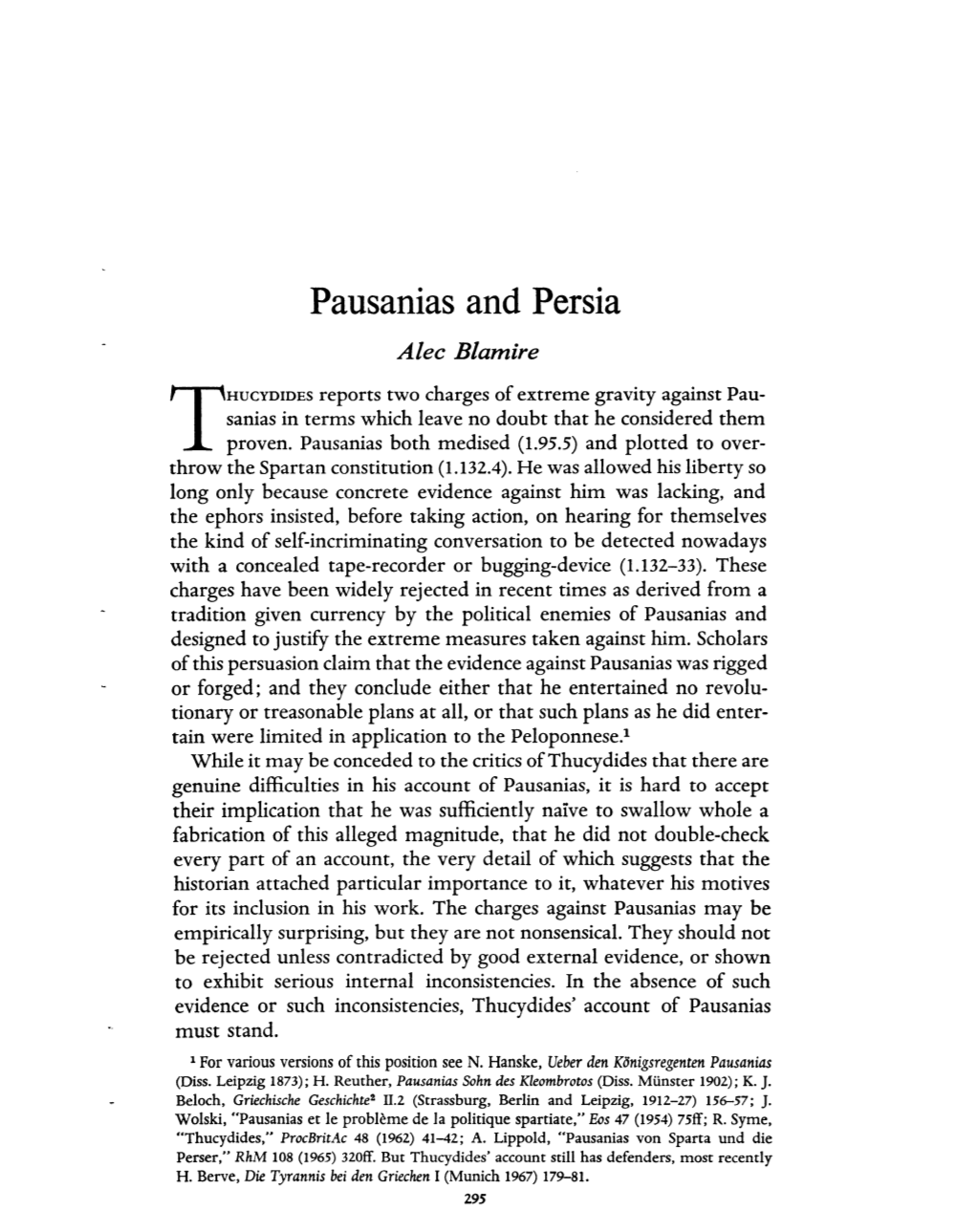 Pausanias and Persia Blamire, Alec Greek, Roman and Byzantine Studies; Winter 1970; 11, 4; Proquest Pg