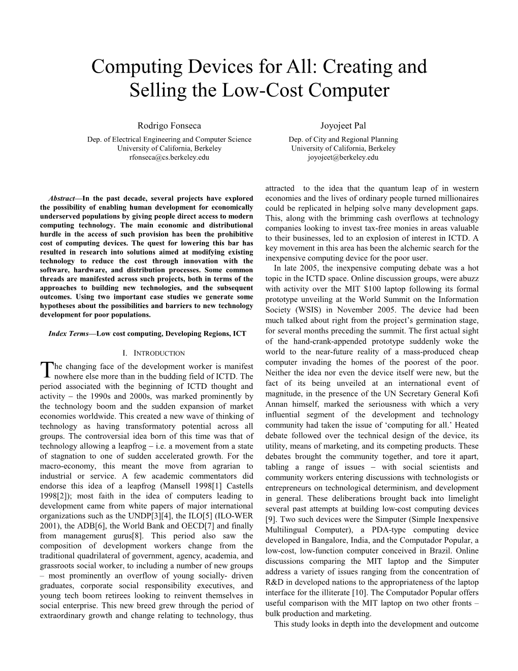 Computing Devices for All: Creating and Selling the Low-Cost Computer