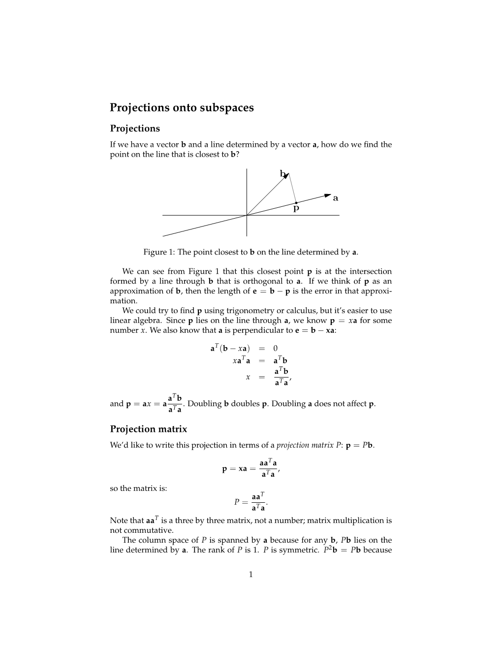 Projections Onto Subspaces