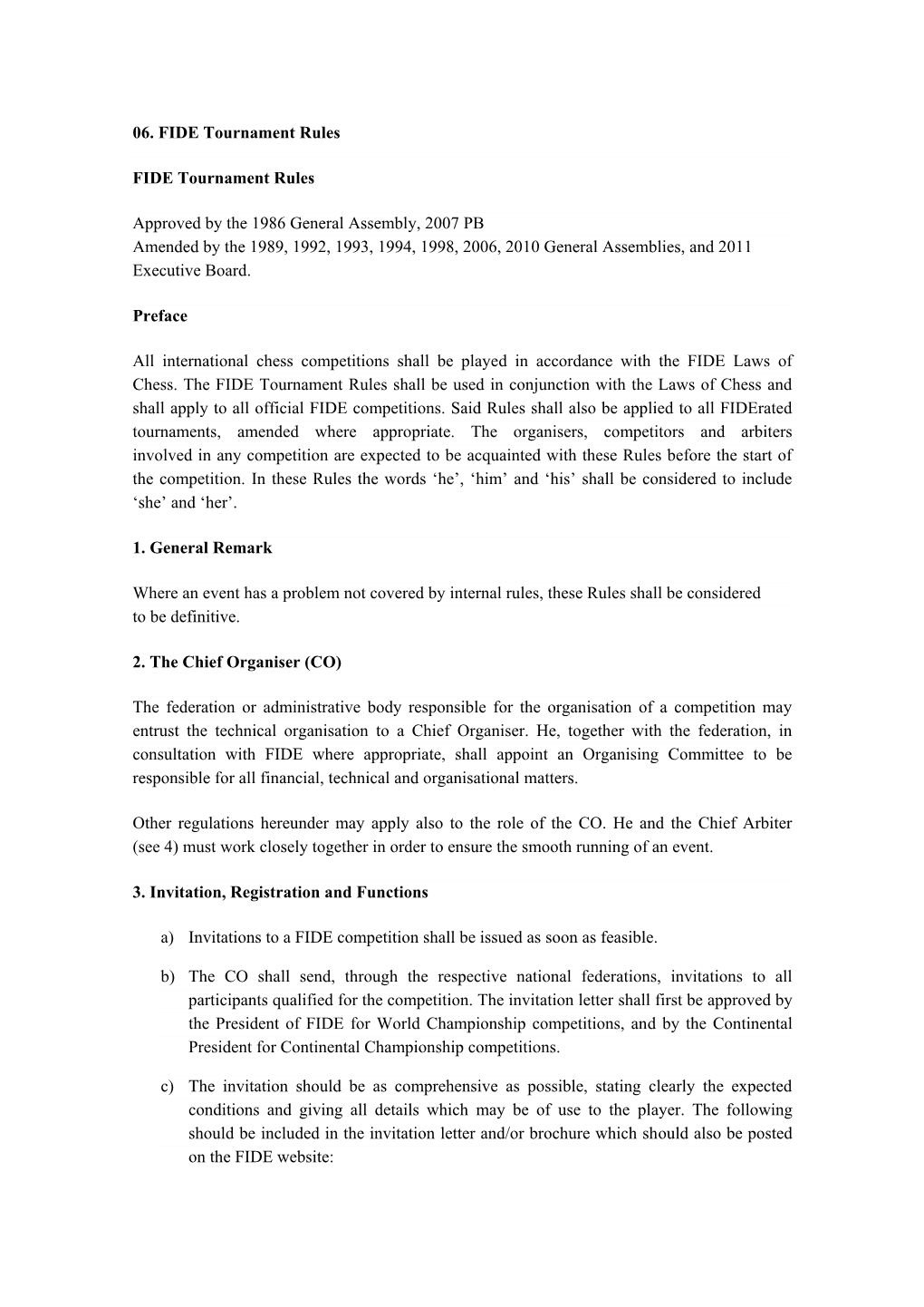 06. FIDE Tournament Rules FIDE Tournament Rules Approved by The