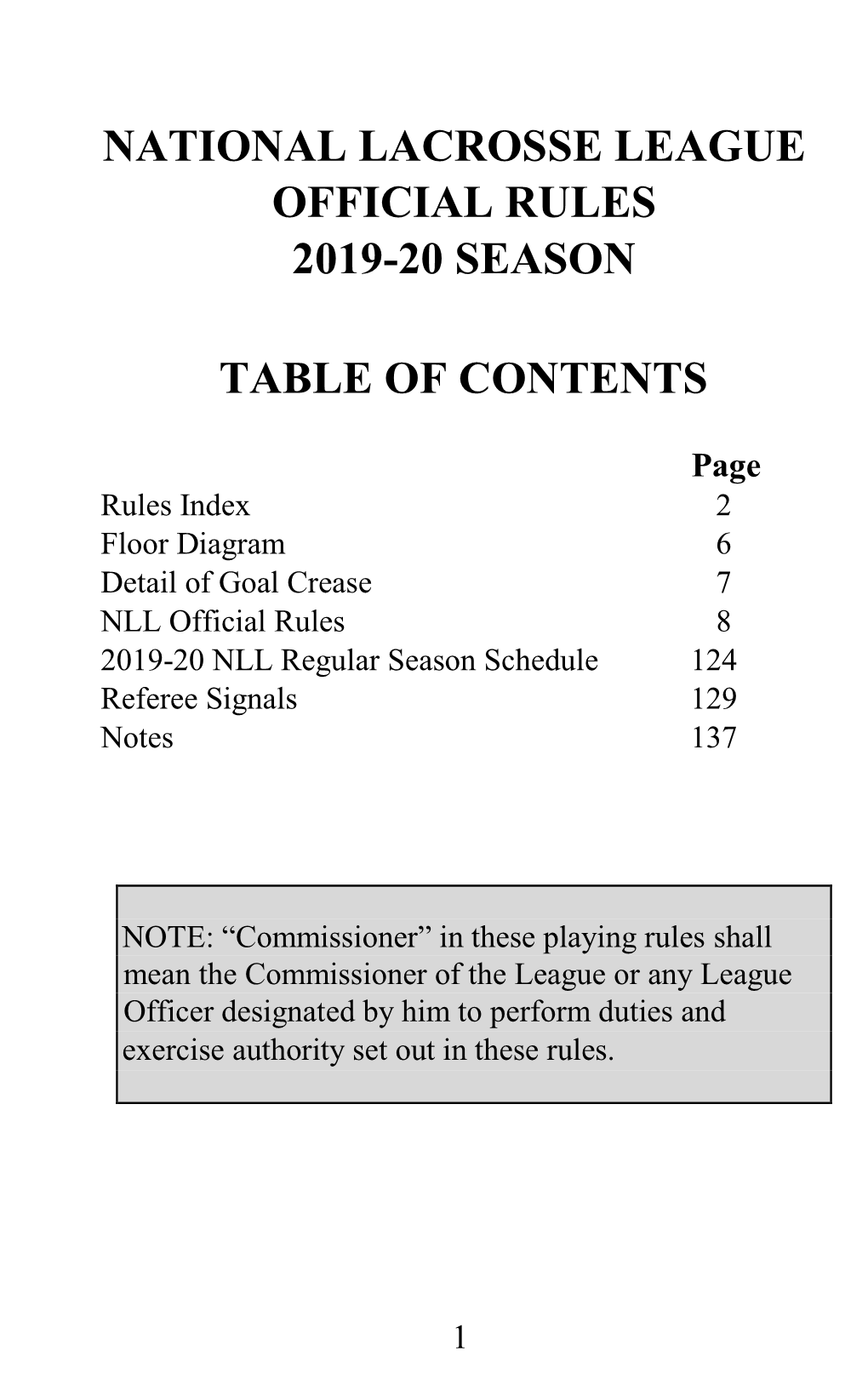 National Lacrosse League Official Rules 2019-20 Season