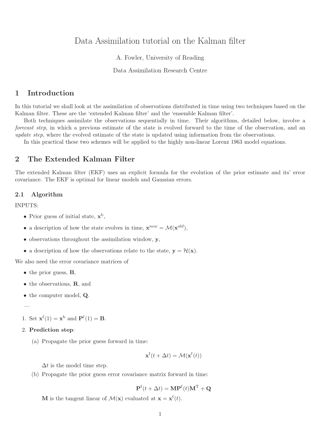 Data Assimilation Tutorial on the Kalman Filter