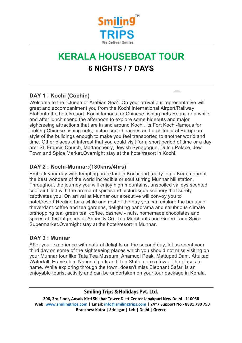 Kerala Houseboat Tour 6 Nights / 7 Days