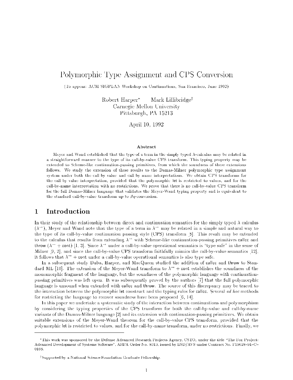 Polymorphic Type Assignment and CPS Conversion 1 Introduction