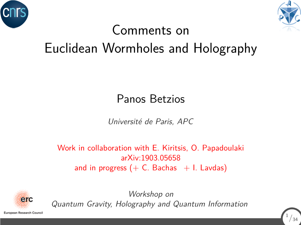 Comments on Euclidean Wormholes and Holography