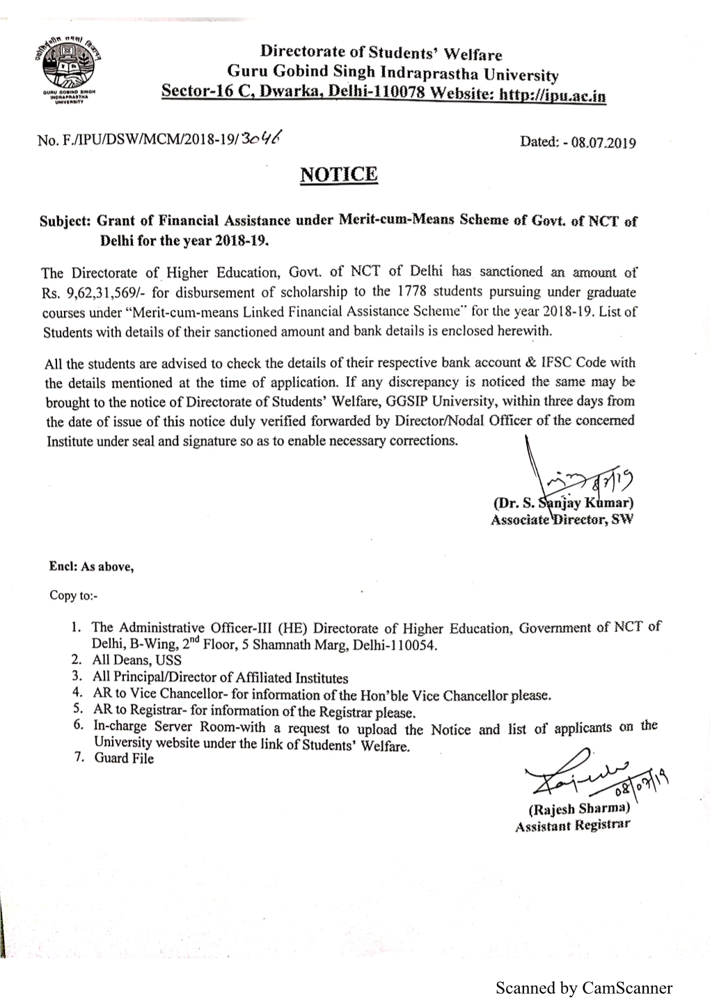 Scanned by Camscanner Merit-Cum-Means Linked Financial Assistant Scheme 2018-19 (Category-1)