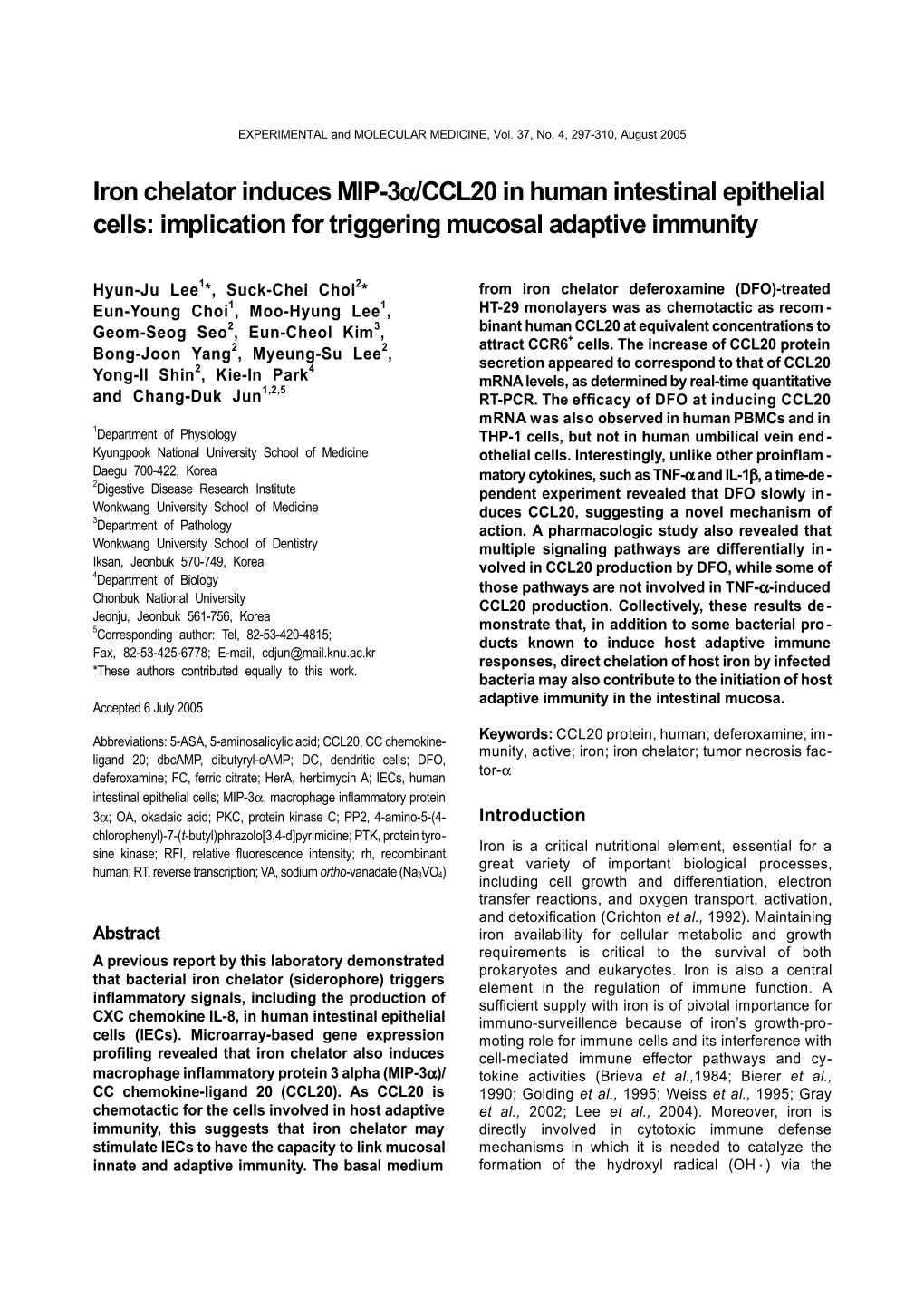 Iron Chelator Induces MIP-3Α/CCL20 in Human Intestinal Epithelial Cells: Implication for Triggering Mucosal Adaptive Immunity