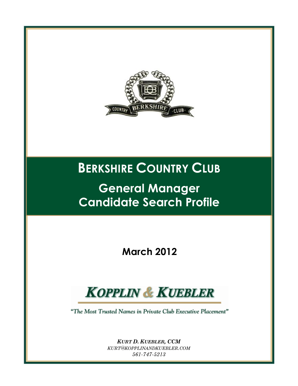 BERKSHIRE COUNTRY CLUB General Manager Candidate Search Profile
