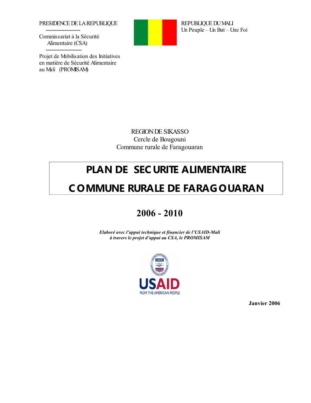 Plan De Securite Alimentaire Commune Rurale De Faragouaran