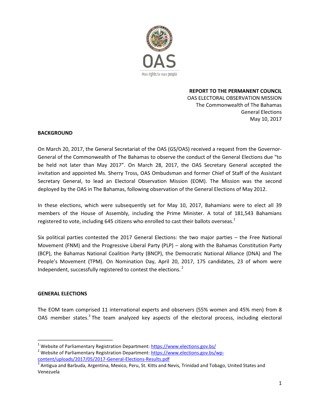 1 Report to the Permanent Council Oas Electoral