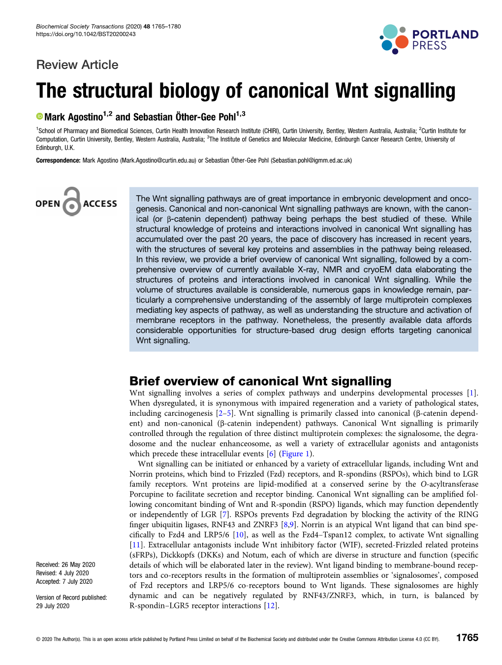 The Structural Biology of Canonical Wnt Signalling