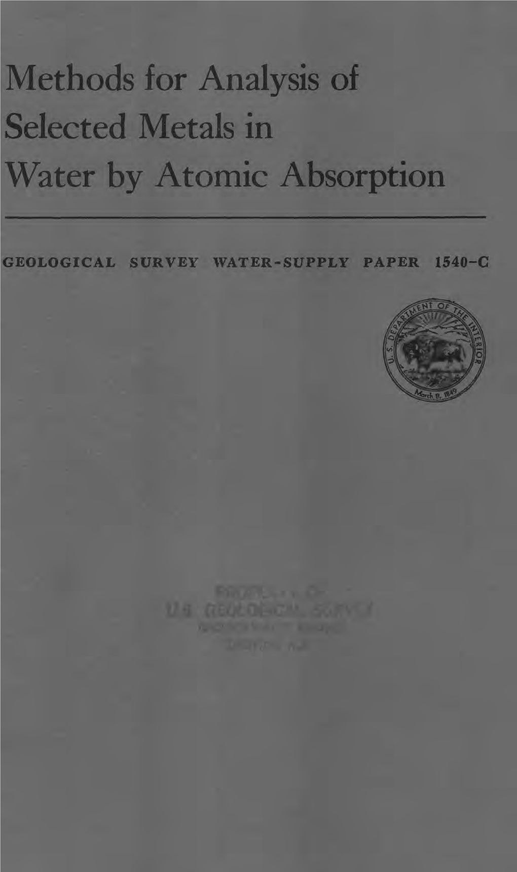 Methods for Analysis of Selected Metals in Water by Atomic Absorption