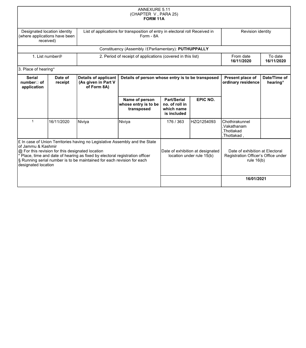 ANNEXURE 5.11 (CHAPTER V , PARA 25) FORM 11A Designated Location Identity