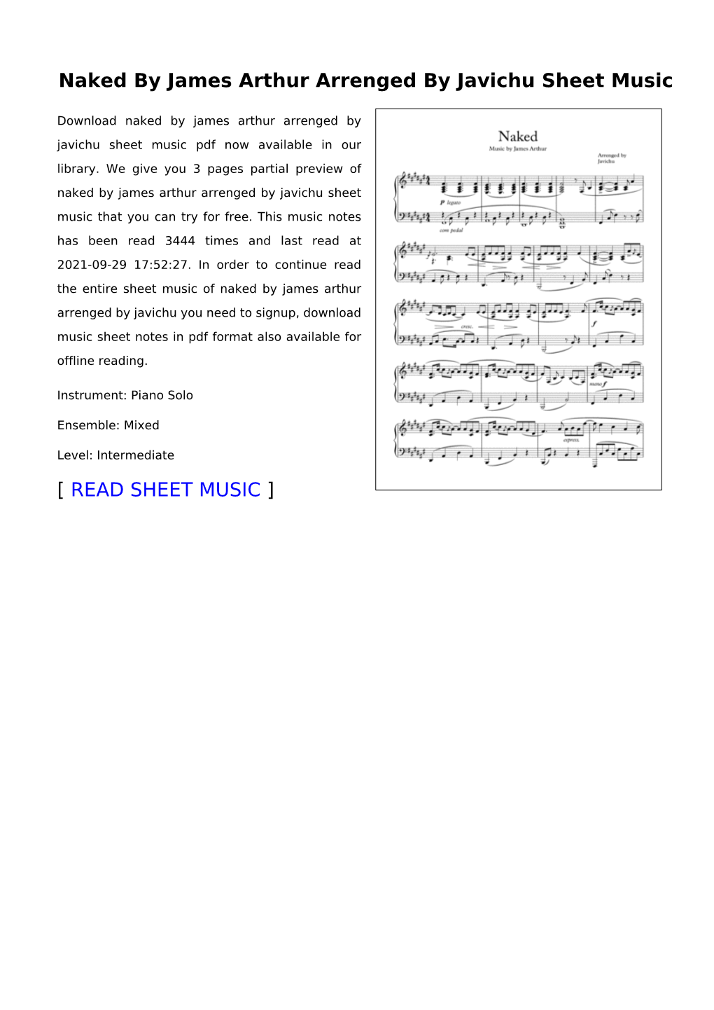 Naked by James Arthur Arrenged by Javichu Sheet Music