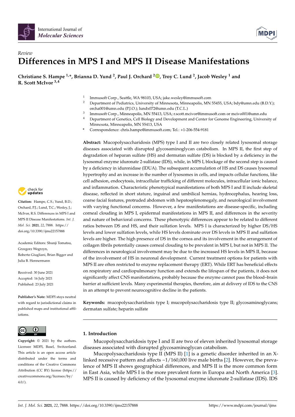 Differences in MPS I and MPS II Disease Manifestations