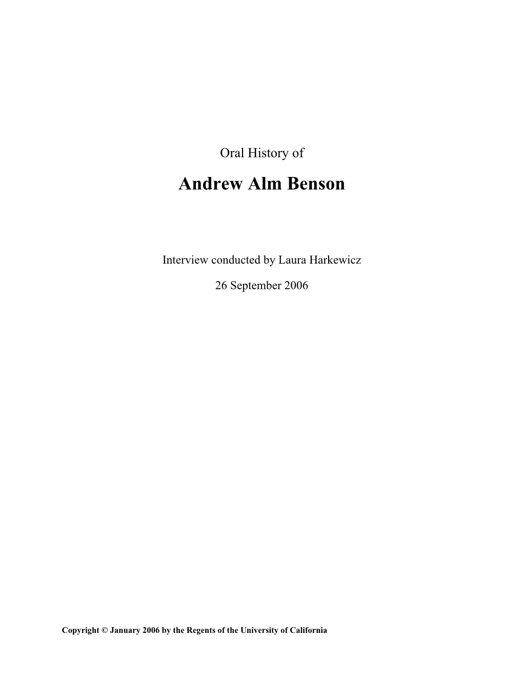 Andrew Benson Oral History 2006