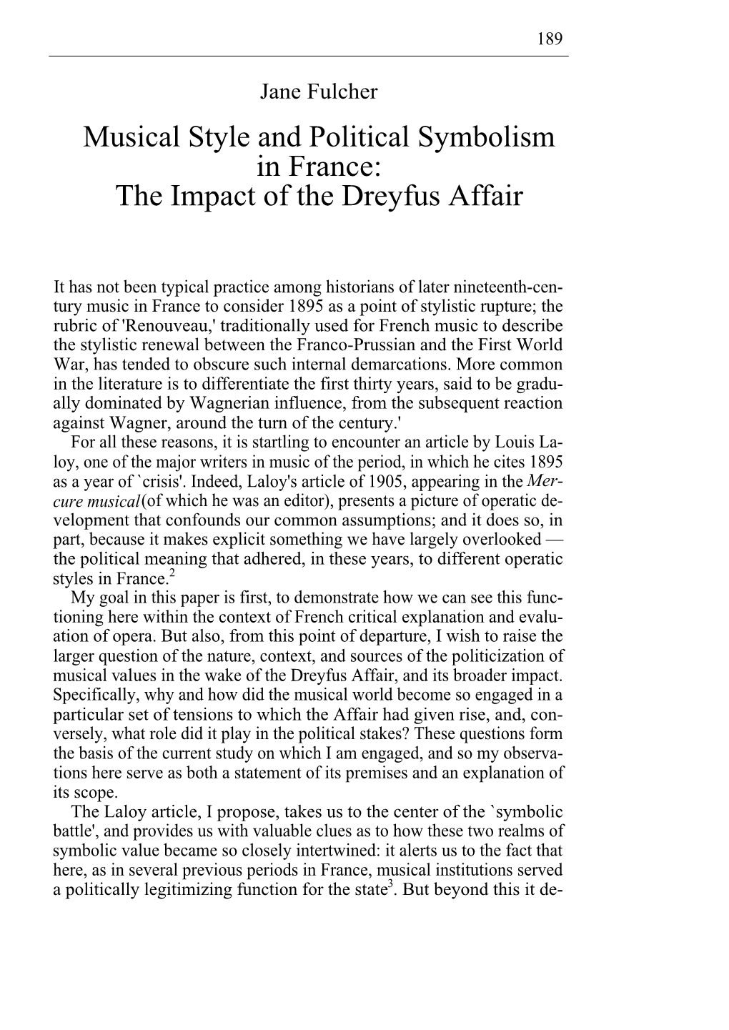 Musical Style and Political Symbolism in France: the Impact of the Dreyfus Affair