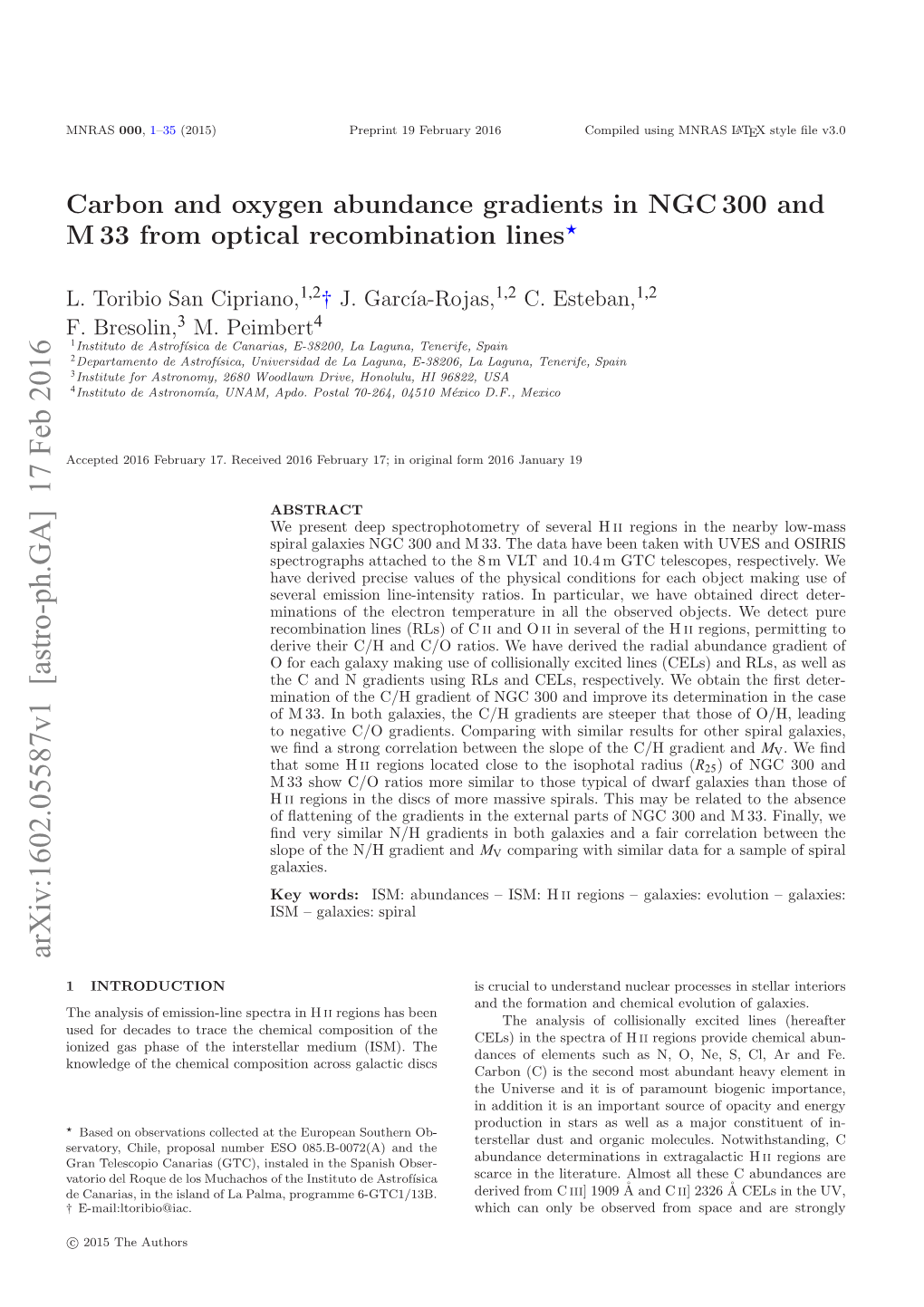 Carbon and Oxygen Abundance Gradients in NGC 300 and M 33 from Optical Recombination Lines