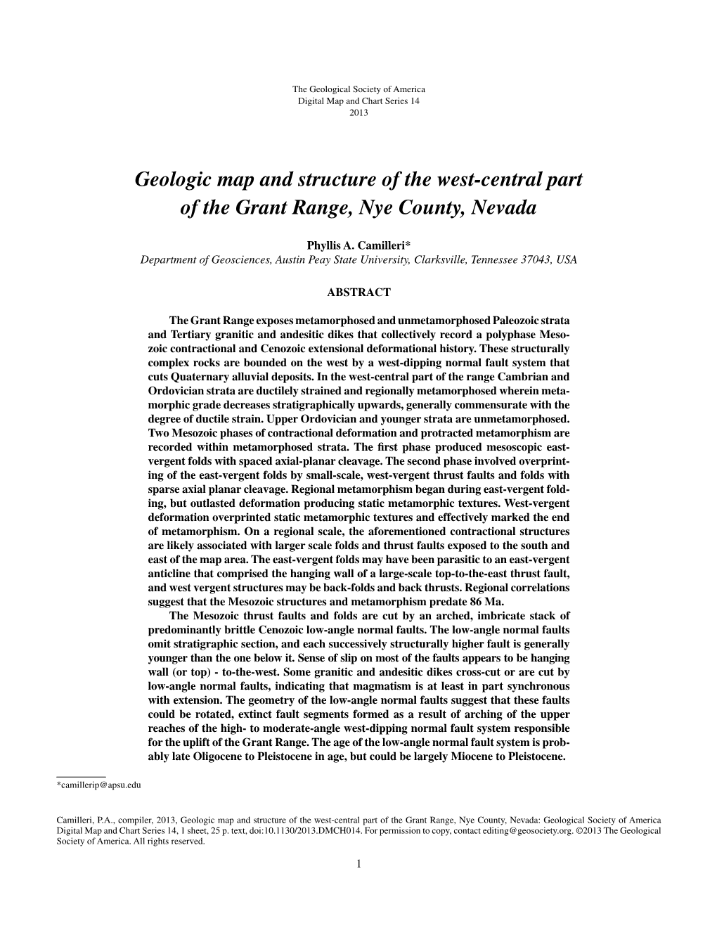 Geologic Map and Structure of the West-Central Part of the Grant Range, Nye County, Nevada