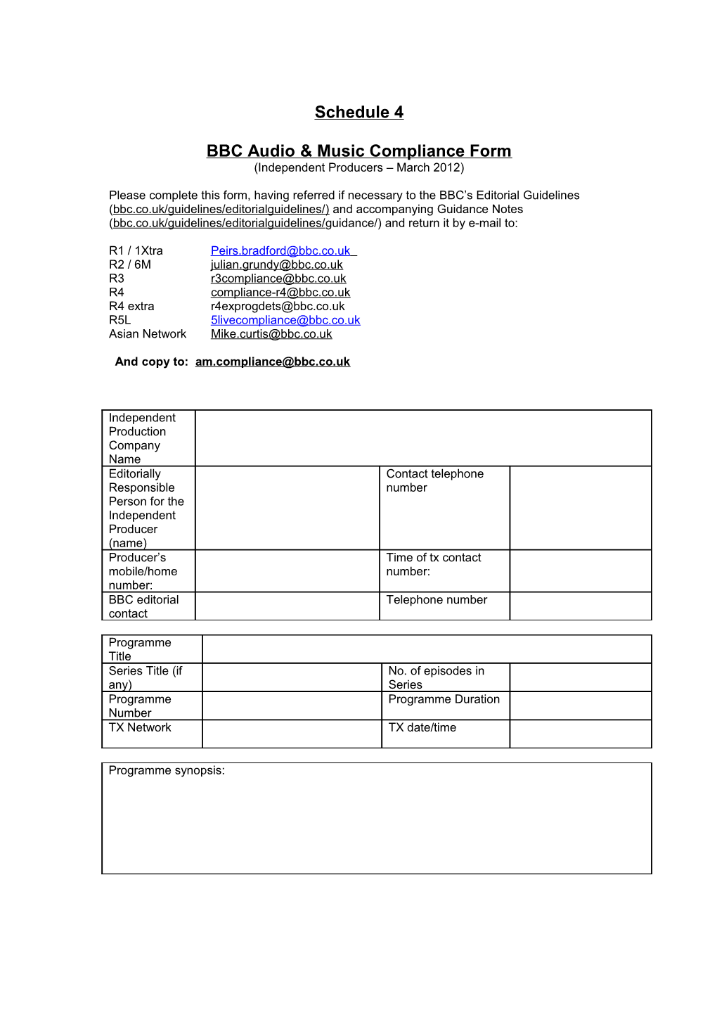 BBC Audio & Music Compliance Form