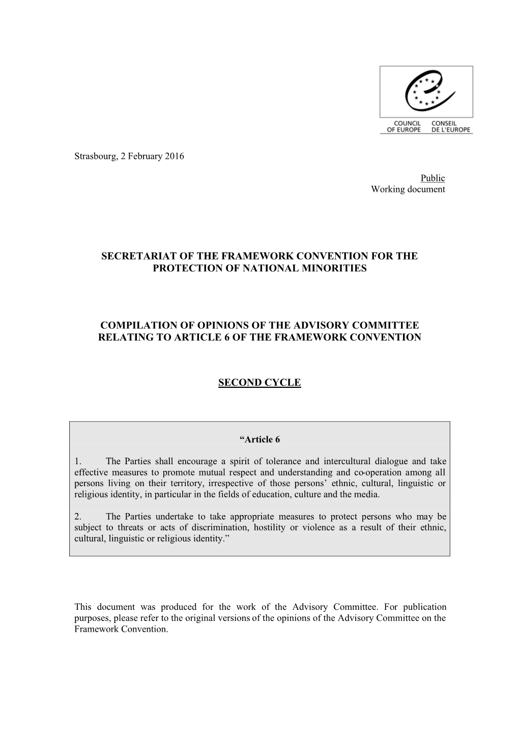 Secretariat of the Framework Convention for the Protection of National Minorities