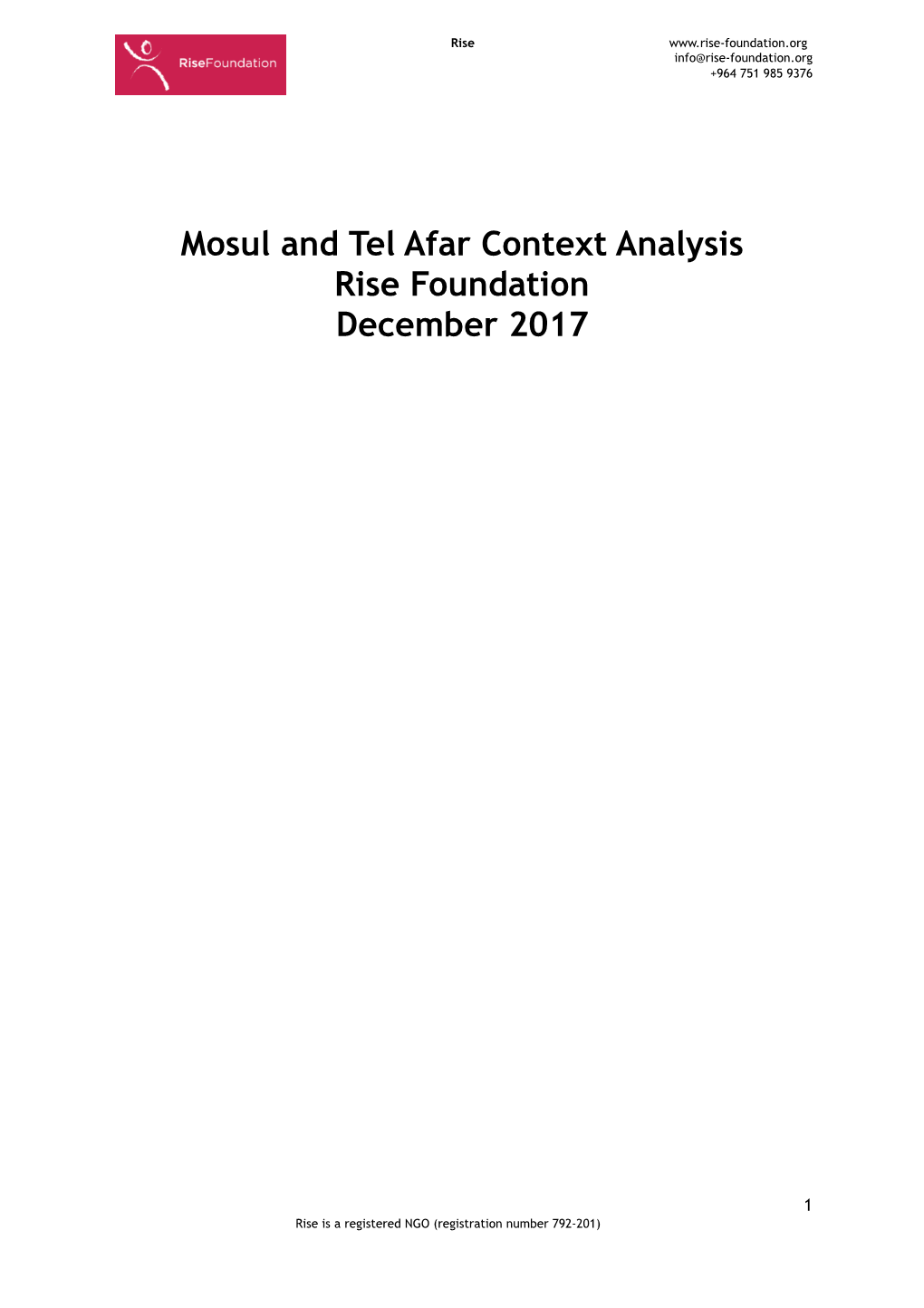 Mosul and Tel Afar Context Analysis Rise Foundation December 2017