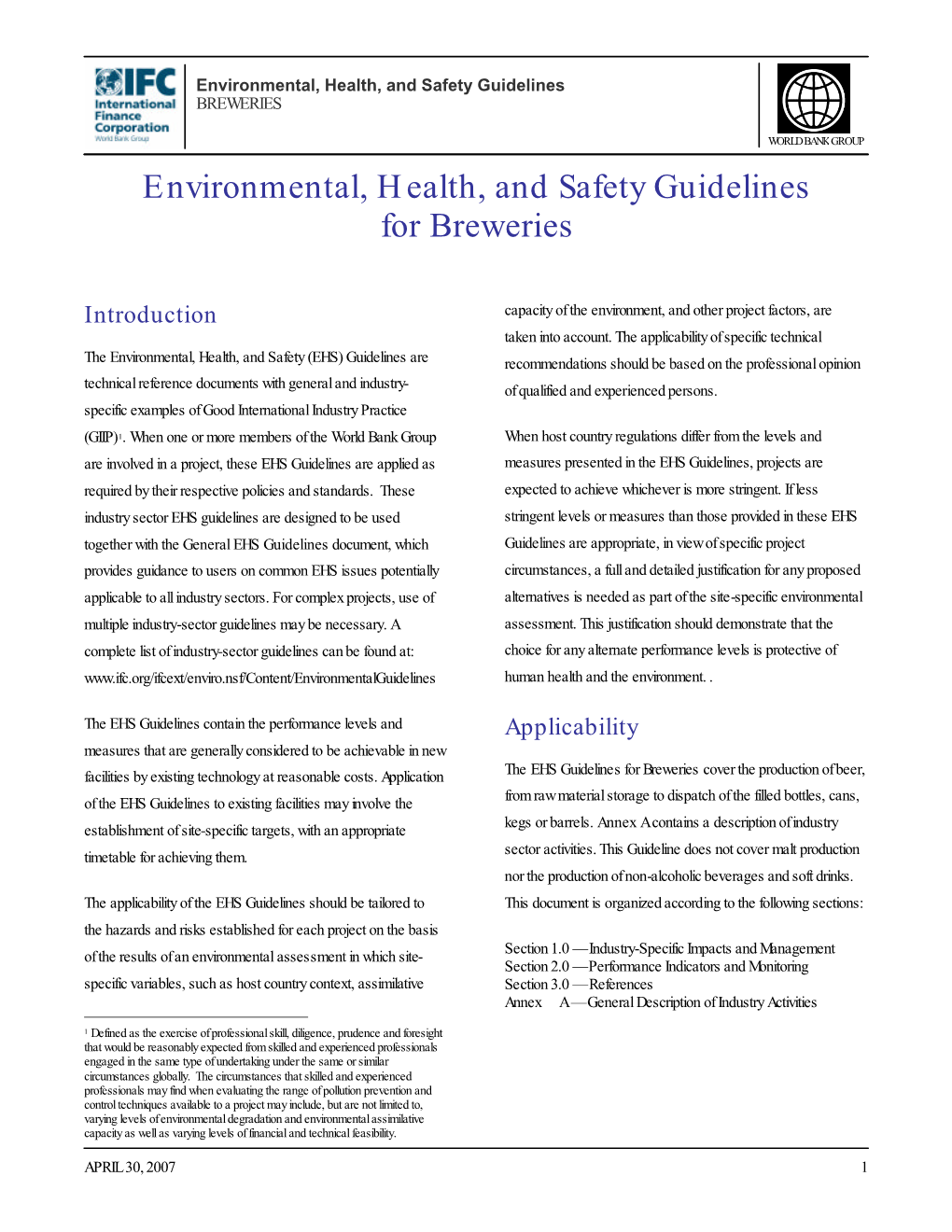 Environmental, Health, and Safety Guidelines for Breweries