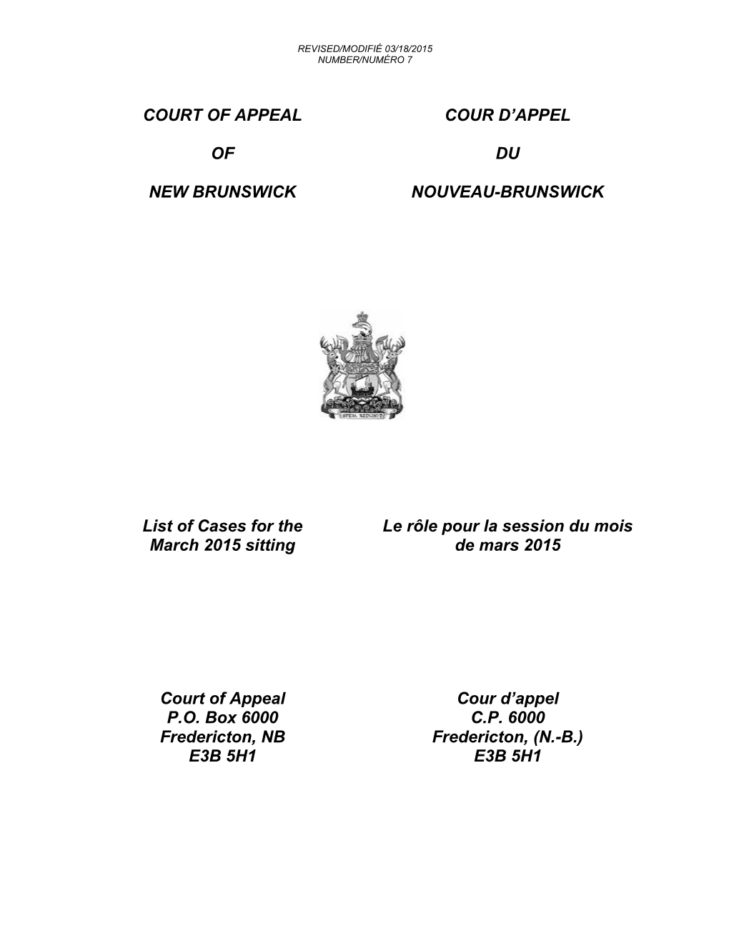 Court of Appeal of New Brunswick / Cour D'appel Du Nouveau-Brunswick