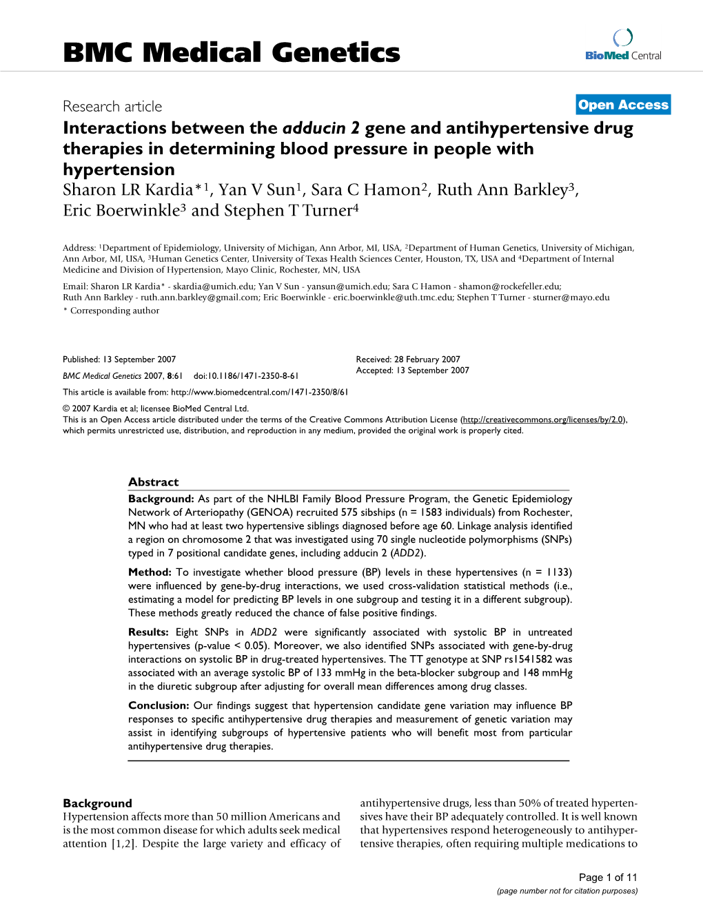 Interactions Between the Adducin 2 Gene and Antihypertensive Drug