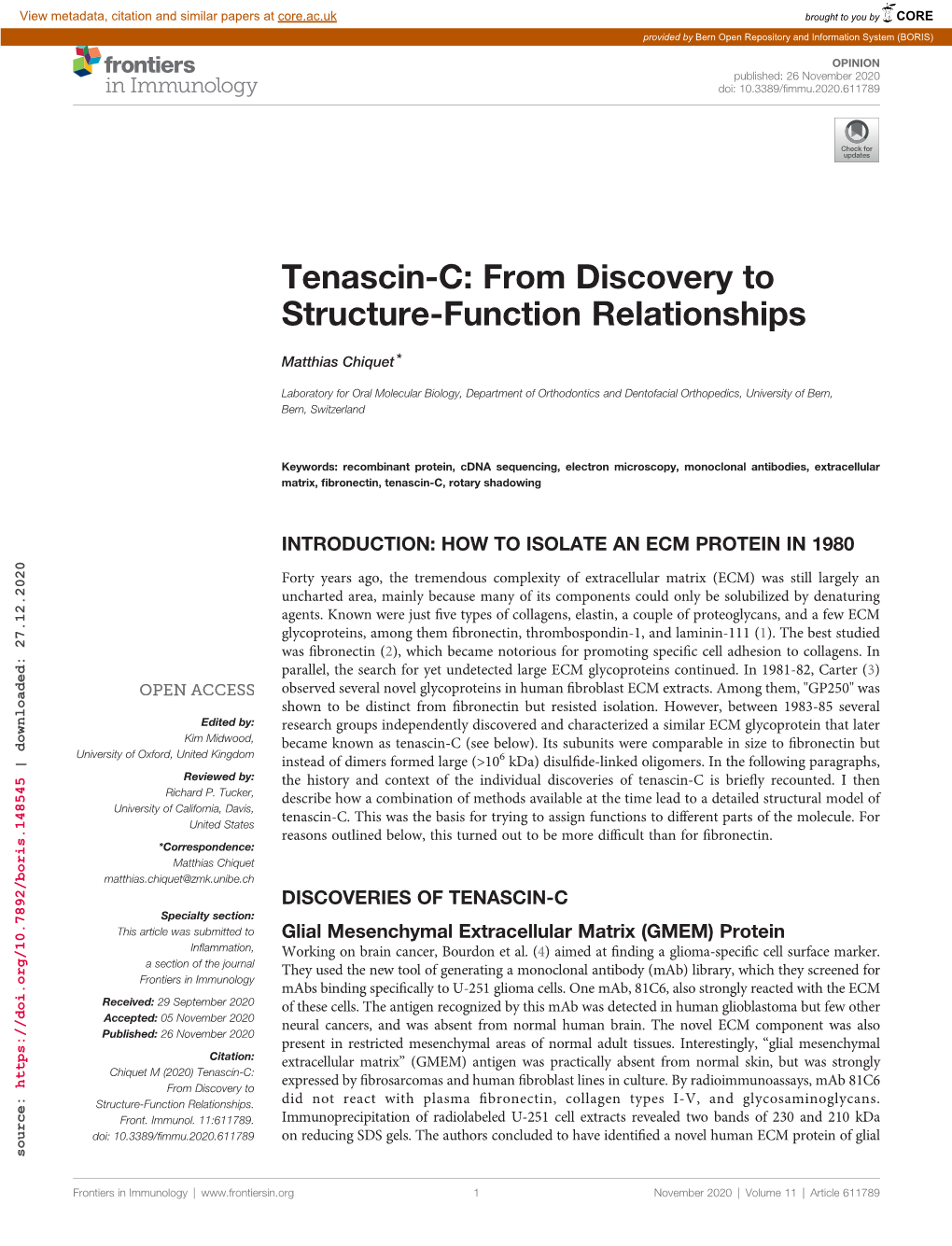 Tenascin-C: from Discovery to Structure-Function Relationships