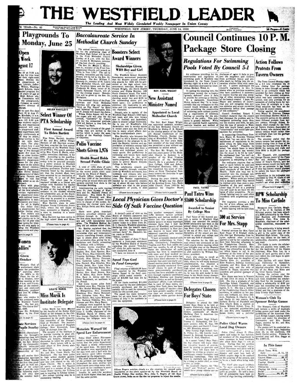 THE WESTFIELD LEADER the Leading and Hott Widely Circulated Weekly Newspaper in Union County VB" a R Wn a N Entered As Second Cla*A Mtiiter Publlmied Iciar NO