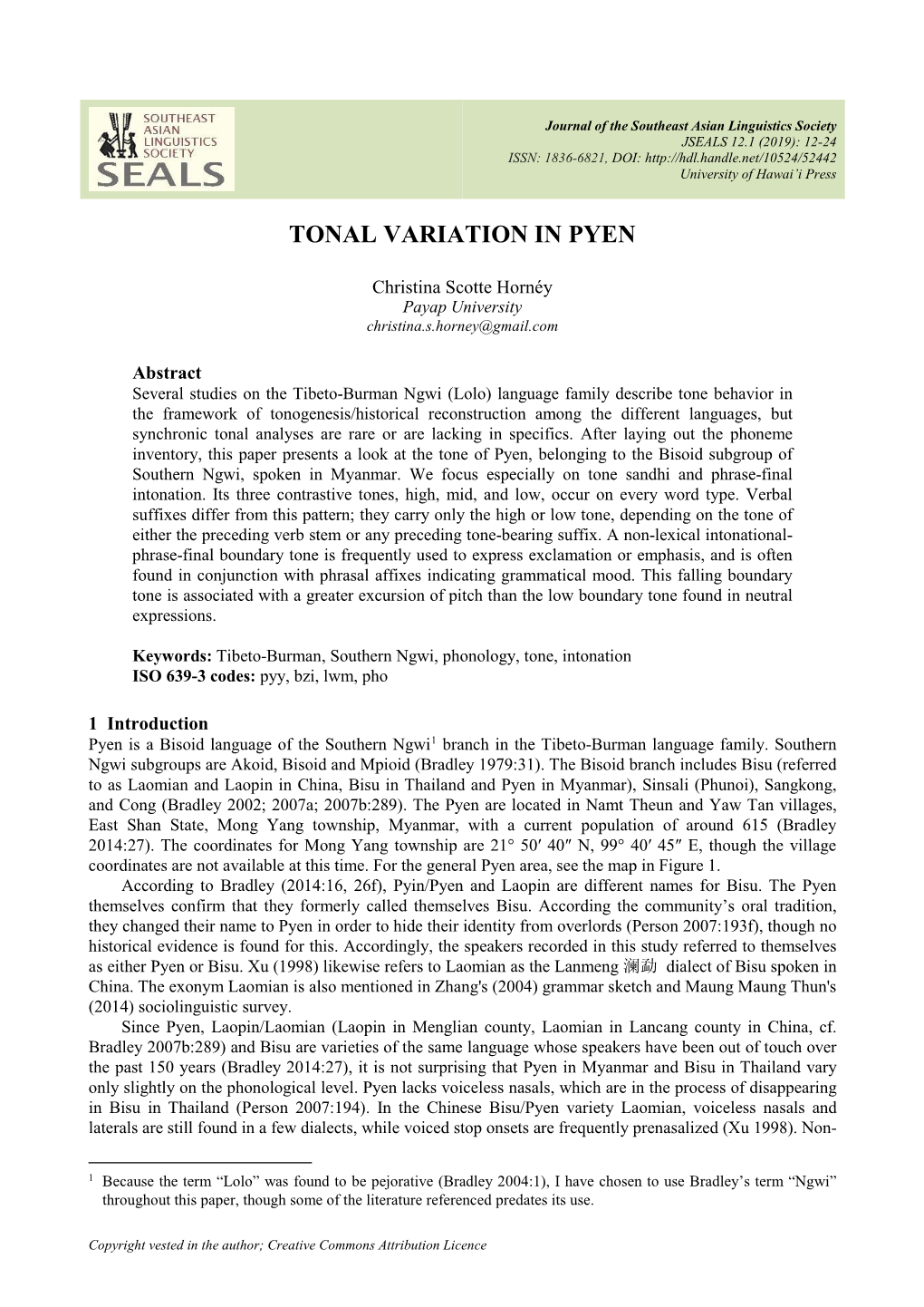 Tonal Variation in Pyen