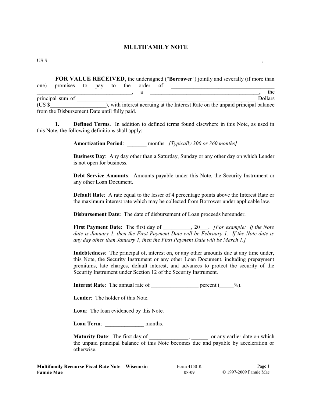 Multifamily Form 4150-R Wisconsin