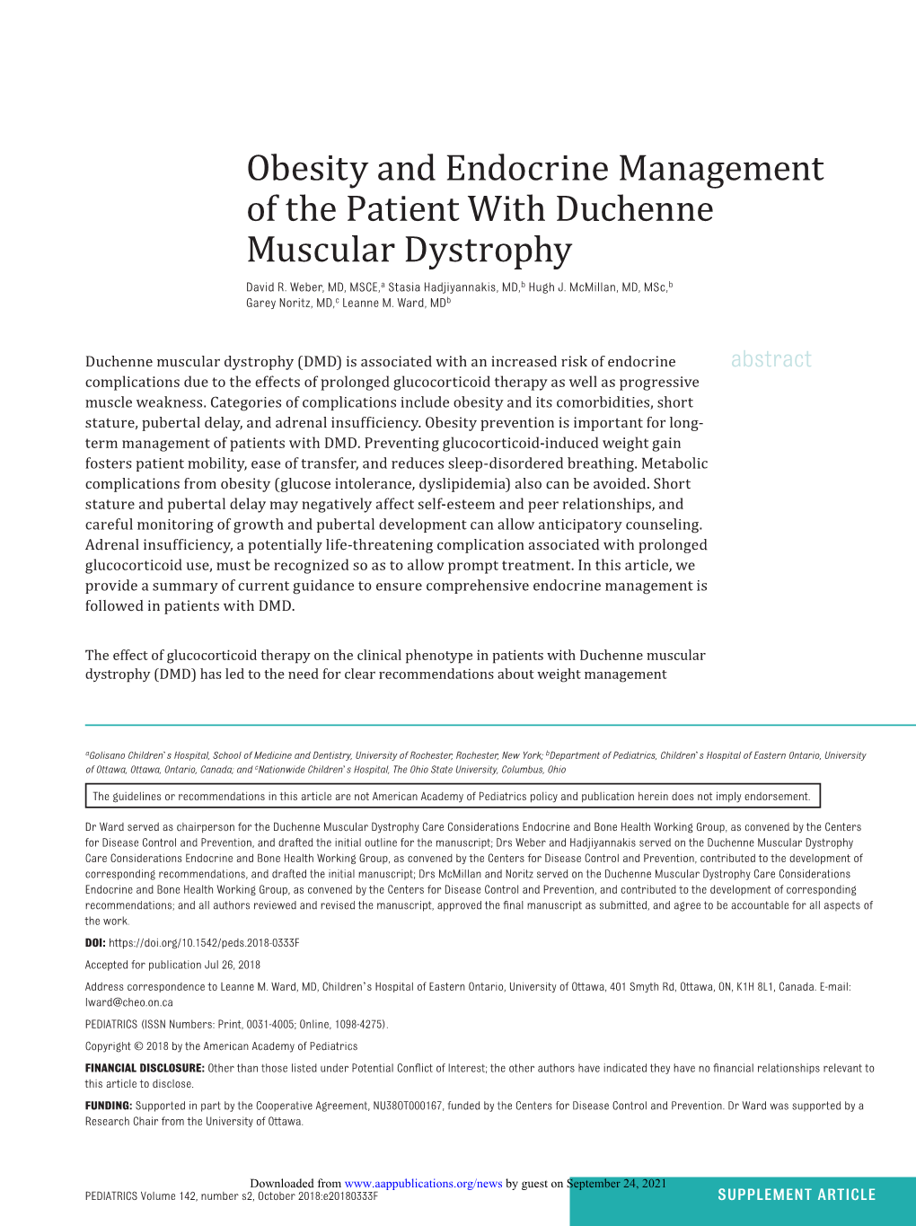 Obesity and Endocrine Management of the Patient with Duchenne Muscular Dystrophy David R