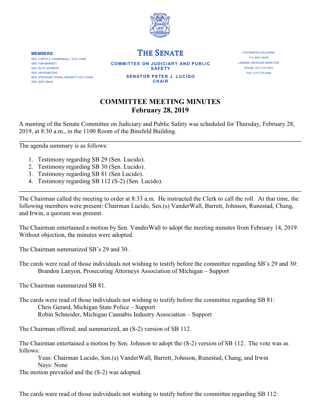 COMMITTEE MEETING MINUTES February 28, 2019